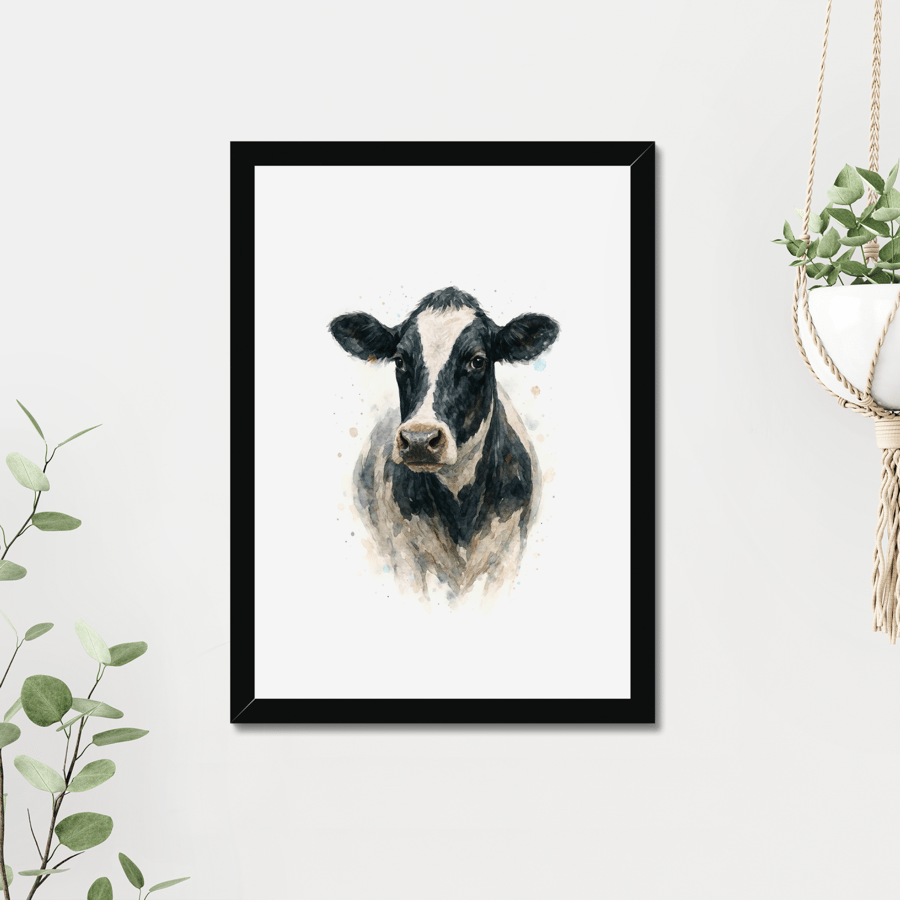 Friesian Dairy Cow Watercolour Print - A5 to A3 Giclee Print (Unframed)