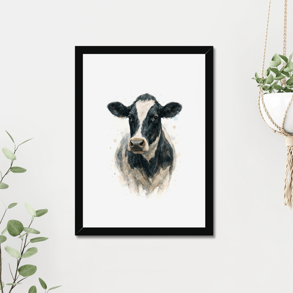 Friesian Dairy Cow Watercolour Print - A5 to A3 Giclee Print (Unframed)