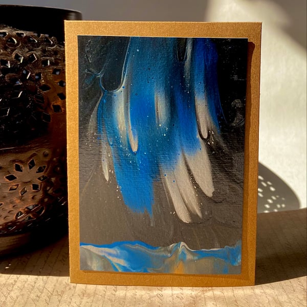 Abstract metallic acrylic paint poured blank card