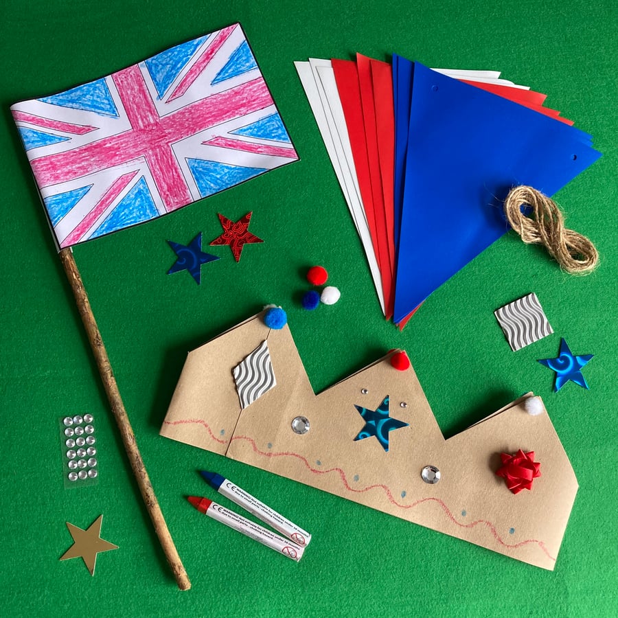 Coronation Kids Craft Pack - Make your own Crown, Union Jack Flag & Bunting