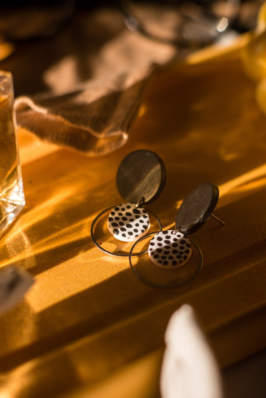 ANGELA Statement Earrings in Black and Trendy Dalmatian Print 