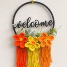 Macrame Orange Welcome Sign – Boho Floral Wreath
