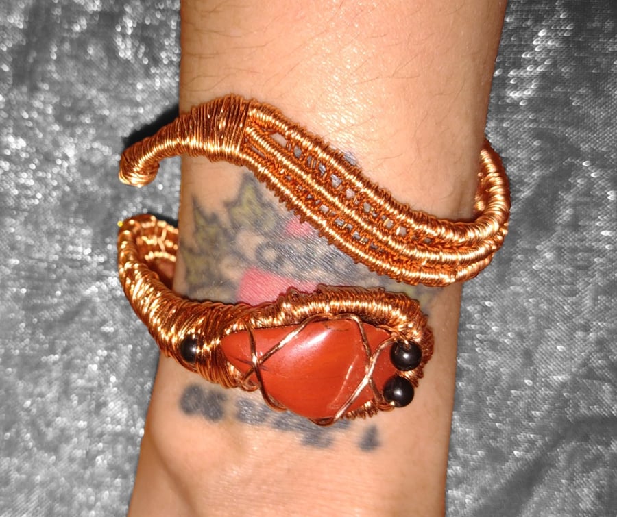 Copper Wire Wrapped Crystal Snake Bangle