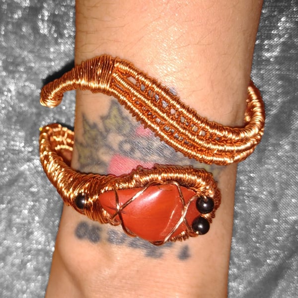 Copper Wire Wrapped Crystal Snake Bangle