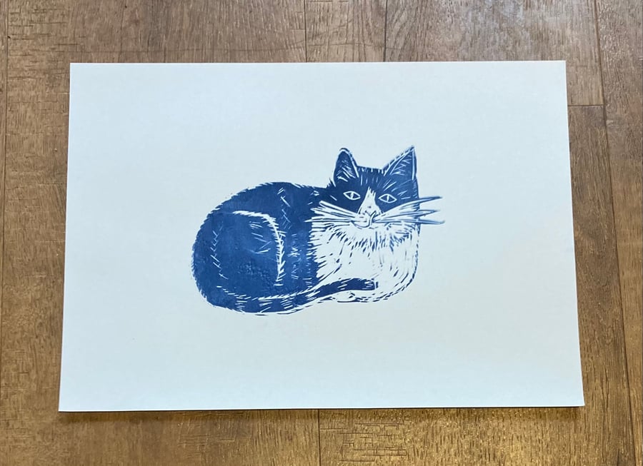 The cat, lino print