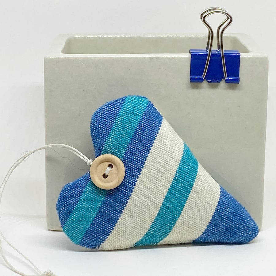 LAVENDER HEART - turquoise, blue and white stripes