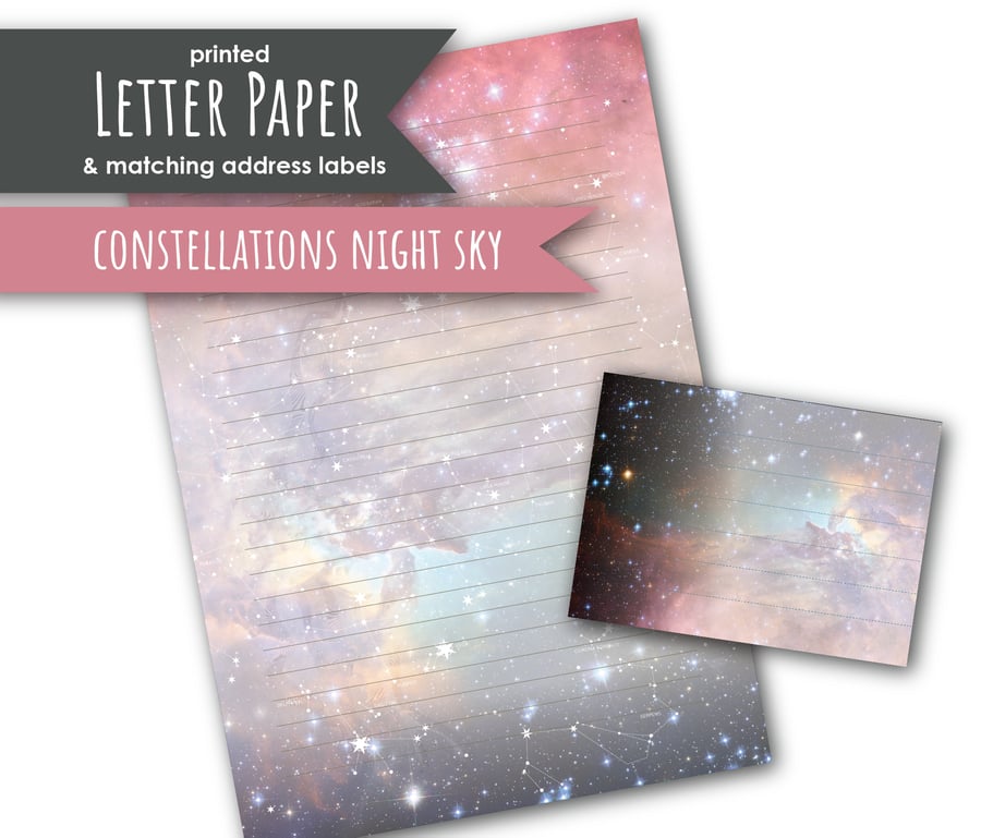 Letter Writing Paper Constellations Night Sky, with matching address labels