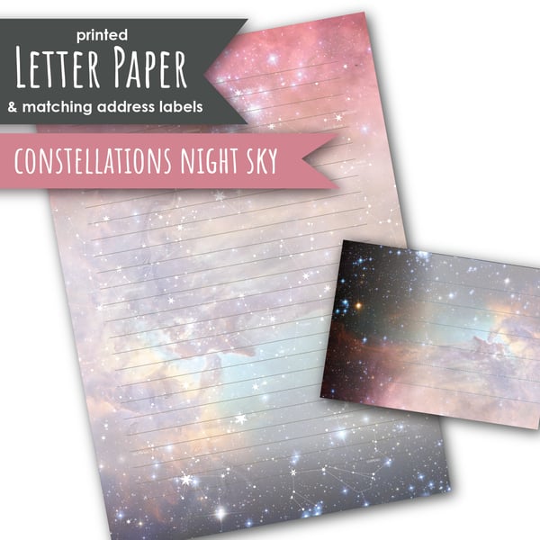 Letter Writing Paper Constellations Night Sky, with matching address labels