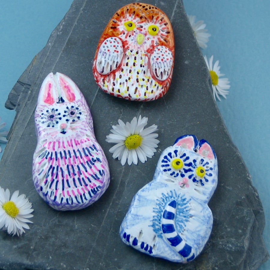 Fridge Magnets, Owl, Cat or Rabbit Designs