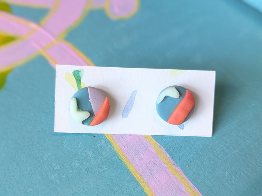 Blue, lilac and orange stud earings 