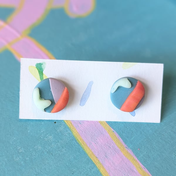 Blue, lilac and orange stud earings 
