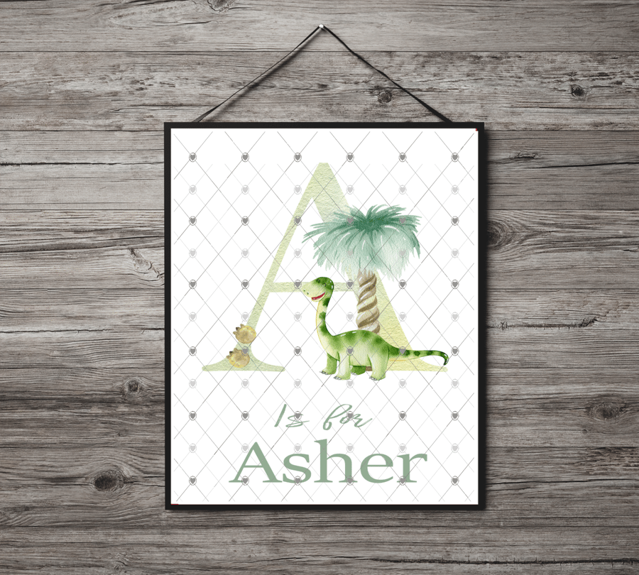 Dinosaur Initial Name Print, Letter A Custom Print, Letter A Personalised Art