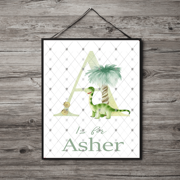 Dinosaur Initial Name Print, Letter A Custom Print, Letter A Personalised Art