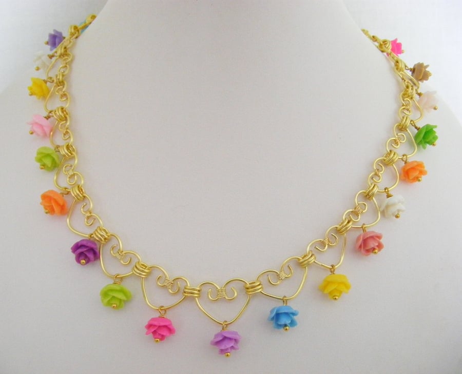 Flower and Heart Necklace.