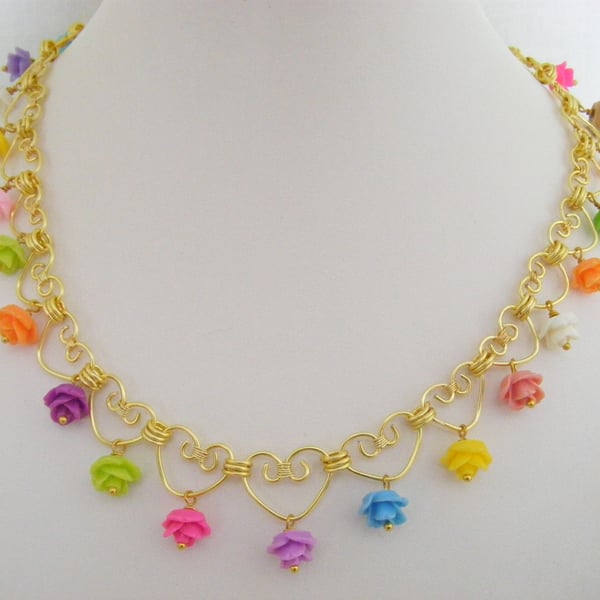Flower and Heart Necklace.