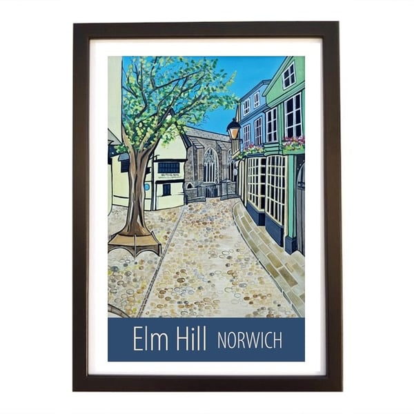 Elm Hill Norwich travel poster print by Artist Susie West