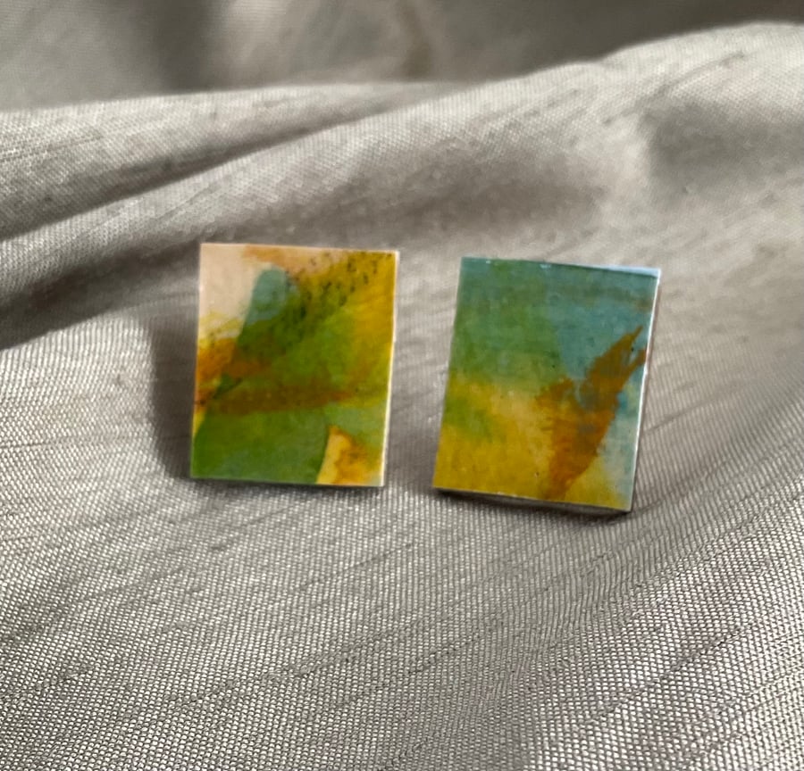 Warm Yellow & Soft Green, Sterling silver earrings 