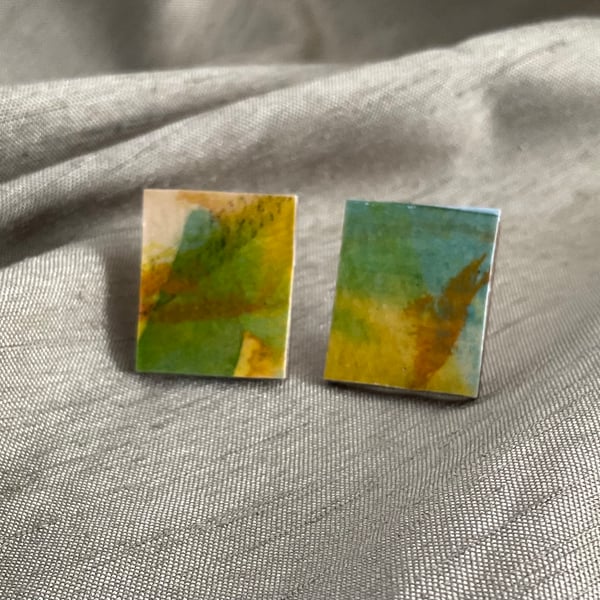 Warm Yellow & Soft Green, Sterling silver earrings 