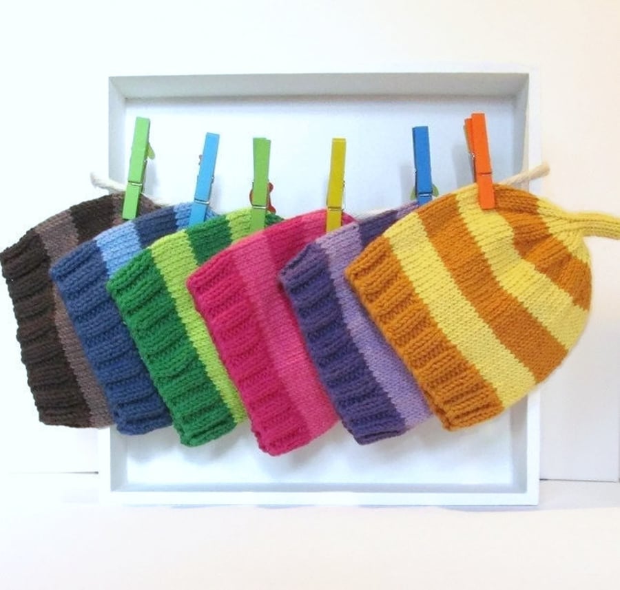 Baby Hat in Dark Pink & Rose Pink Stripes Size 3 - 6 Months 