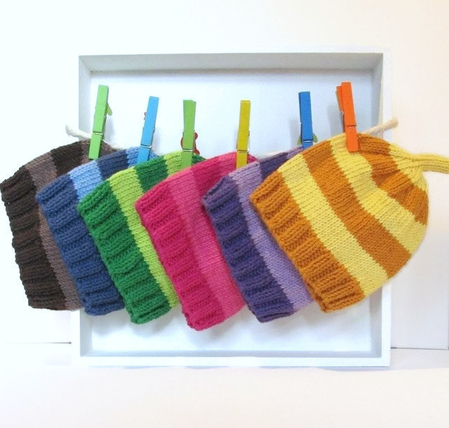 Baby Hat in Dark Pink & Rose Pink Stripes Size 3 - 6 Months 