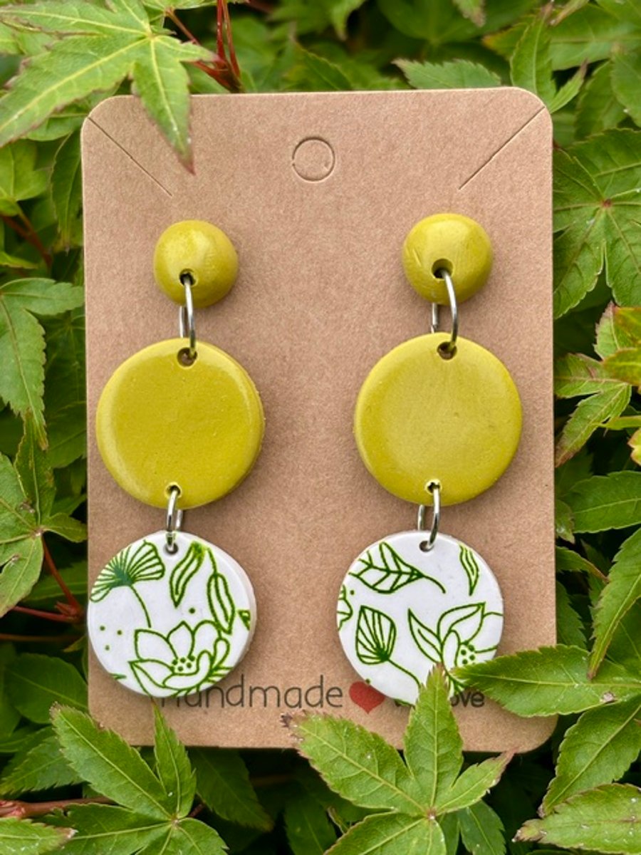 Striking Lime Green Floral Drop Earrings