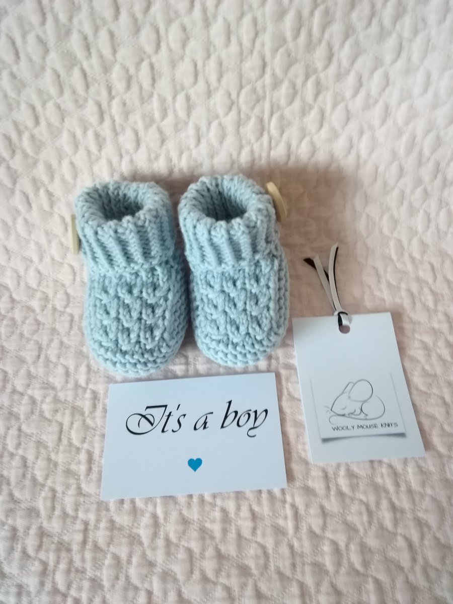Hand knitted baby booties, gender reveal, pregnancy announcement 