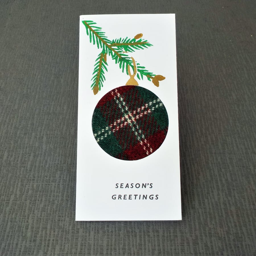 Christmas card Harris tweed and Linocut handmade luxury unique 