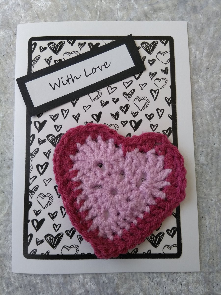 Handmade Crochet heart card - Free Postage