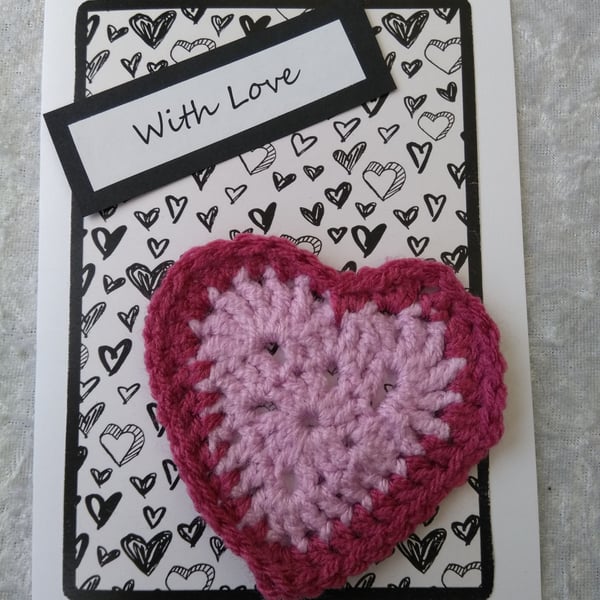 Handmade Crochet heart card - Free Postage