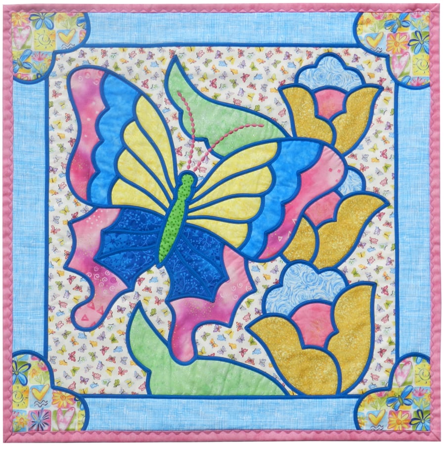 Blue and Pink Butterfly Wall Quilt