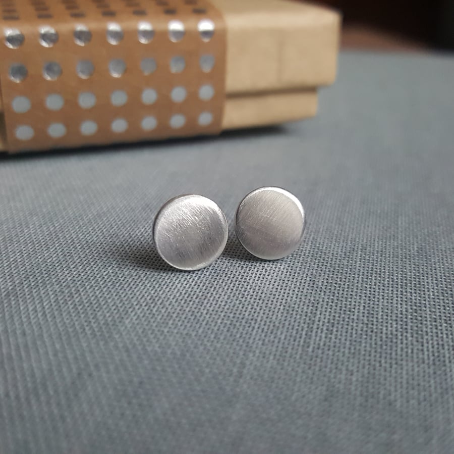 Matt Finish Silver Studs - Minimalist Circle Earrings