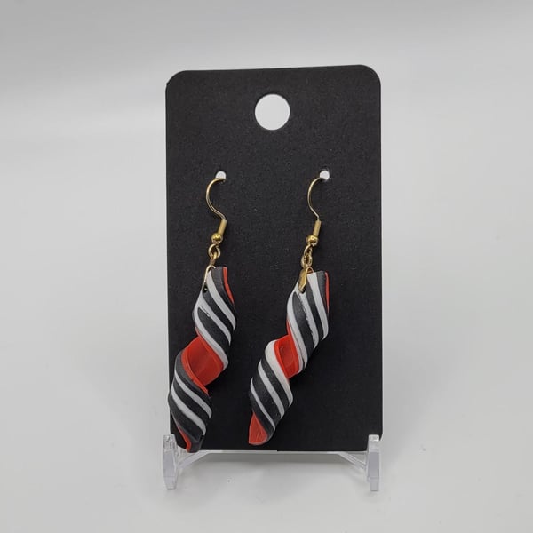 Handmade Swirl Polymer Clay Dangle Earrings, Colorful Artisan Statement Jewelry