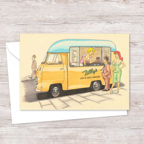 Mid Century Nostalgia Greeting Card: Hand Drawn Fifties Van (317)