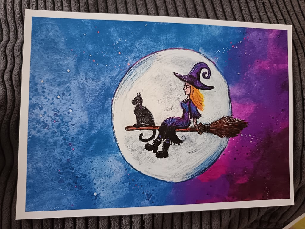 A4 Art Print: Midnight Broom Ride 