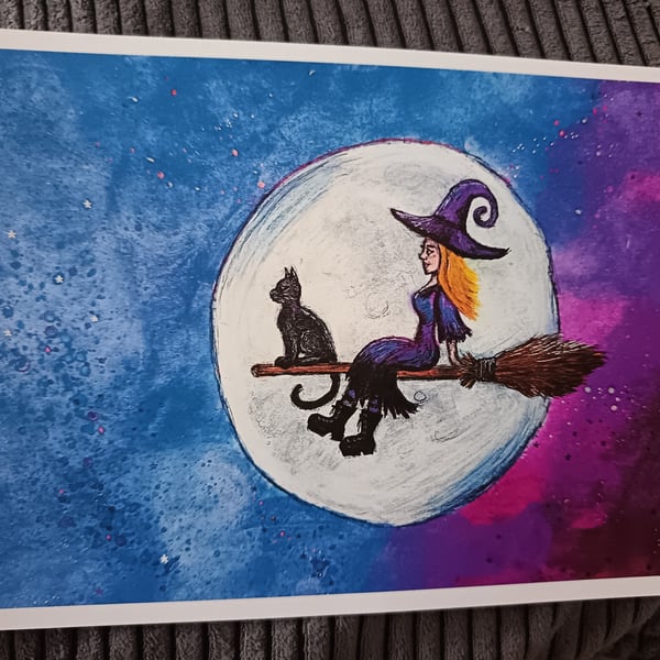 A4 Art Print: Midnight Broom Ride 
