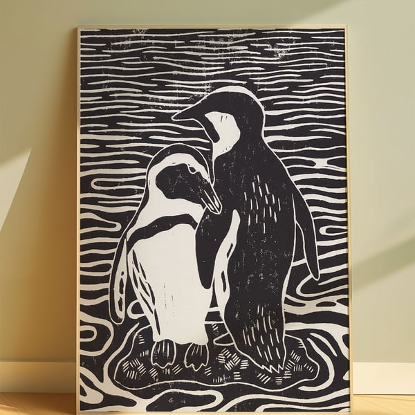 'Penguins in Love' Art Print