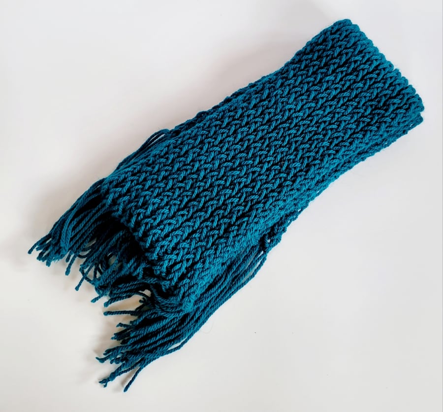 Teal Hand Knitted Scarf