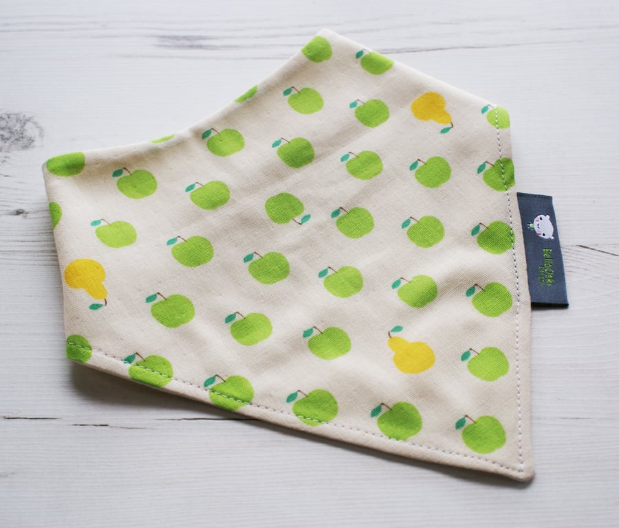 Bandana Dribble Bib Handmade Sevenberry Green Apples Fabric NEW BABY GIFT IDEA