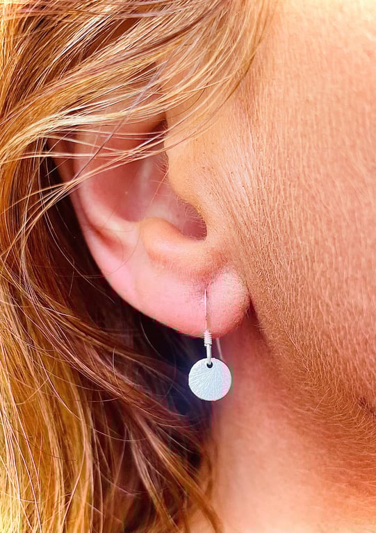 Sterling Silver Etched Disc Drop Earrings 