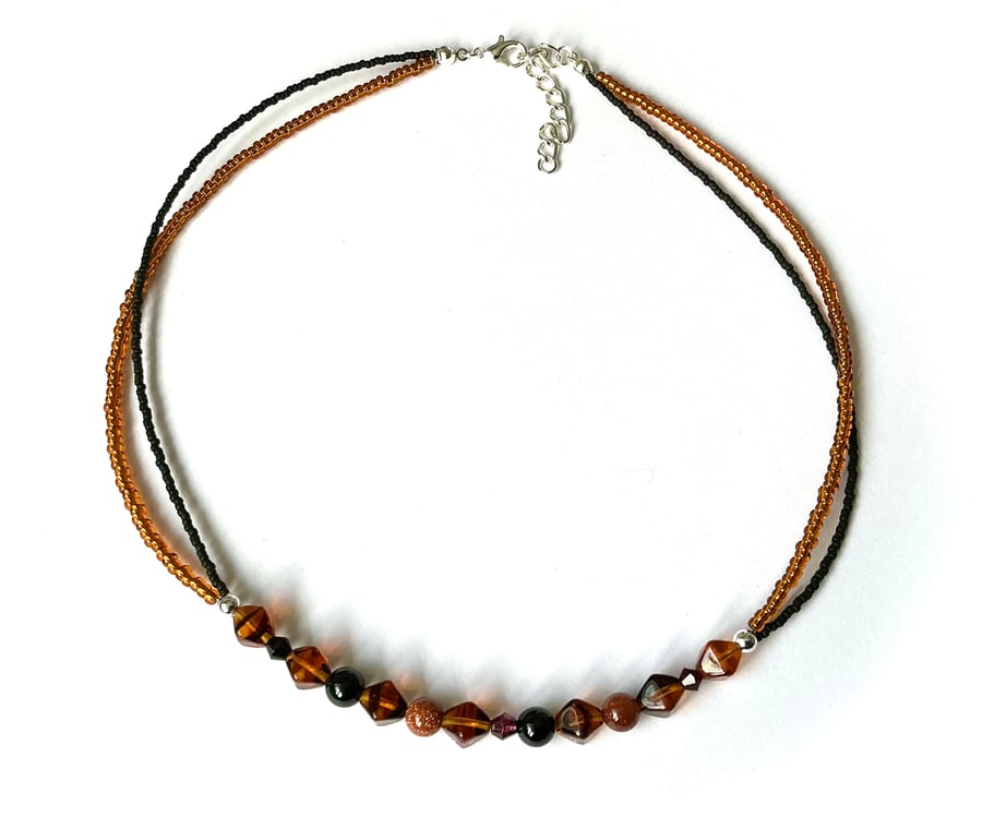 Beaded Necklace Amber & Black