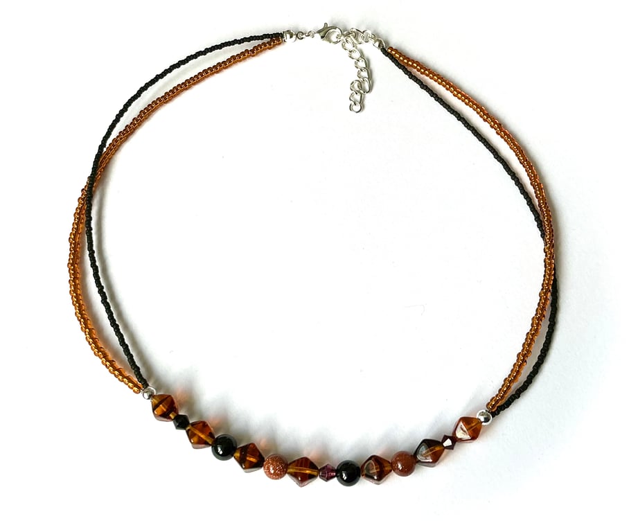 Beaded Necklace Amber & Black