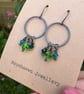 Vintage Crystal Earrings Dainty Hoops with Green Sparkles 