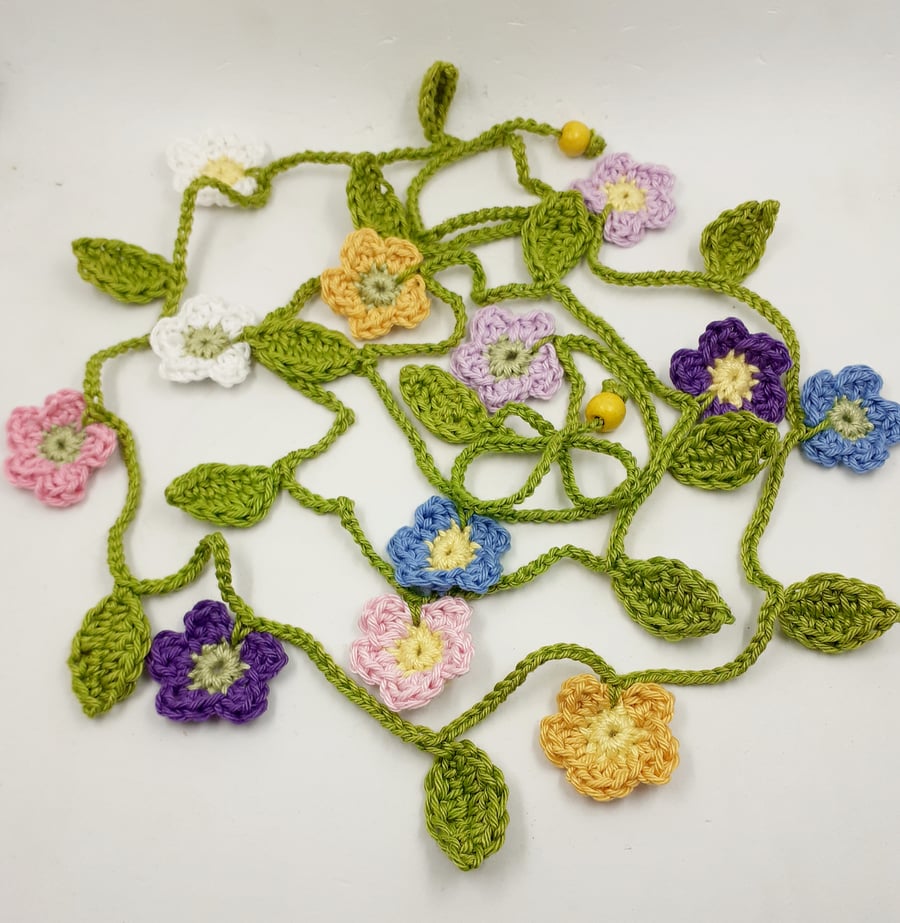 Crochet Flowers Garland in Spring Colours