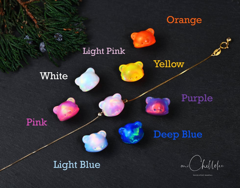 Large Opal Bear 3D Fire Opal Bear Bracelet with 925 Sterling Silver Chain