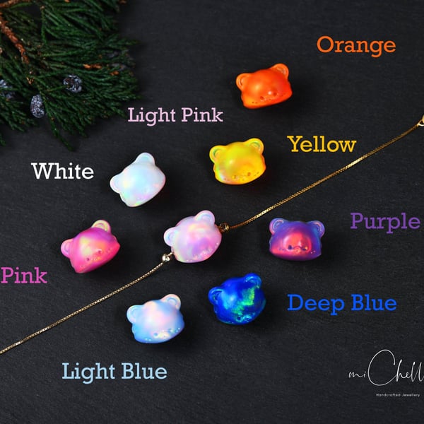 Large Opal Bear 3D Fire Opal Bear Bracelet with 925 Sterling Silver Chain