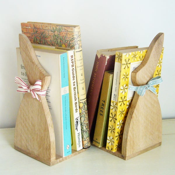 Pair of Handcrafted Oak Bunny Bookends