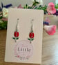 Red Tulip Dangle Earrings, Enamel Floral Charms, Handmade Jewellery