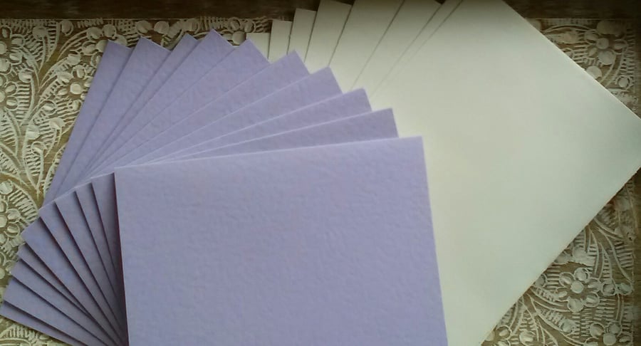 10 X C6 Card Blanks and Envelopes in Lilac with Ivory envelopes