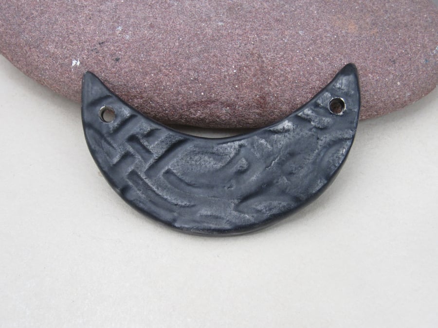 Coal Black Celtic Ceramic Crescent Bib Pendant