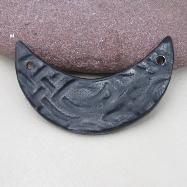 Coal Black Celtic Ceramic Crescent Bib Pendant